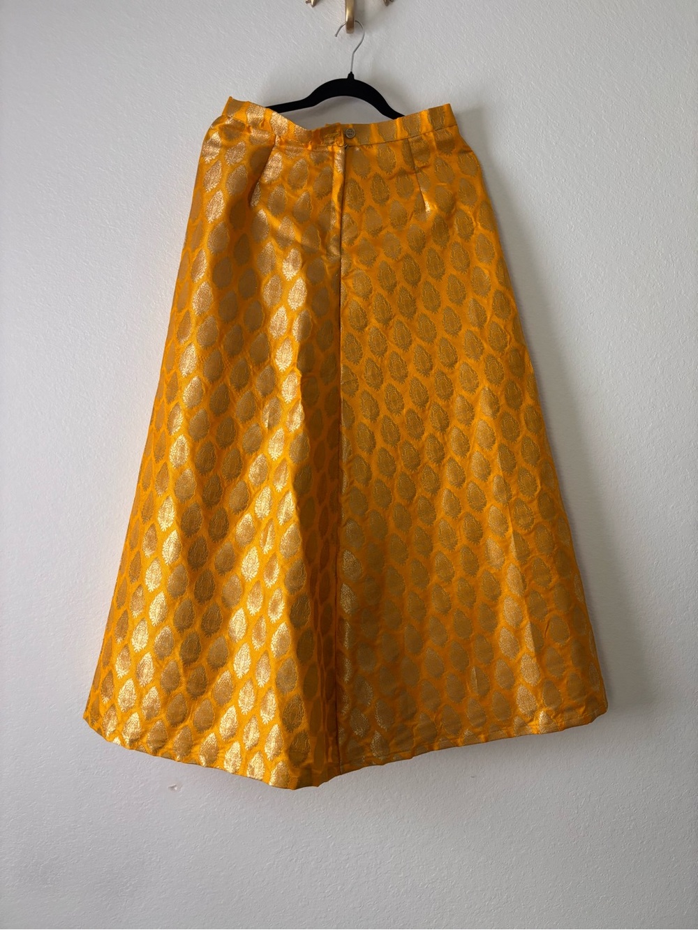Gold Brocade A-Line Midi Skirt